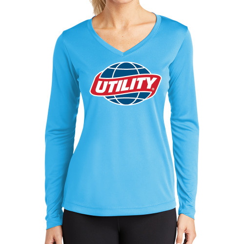 Main Image for  Womens Light Blue Performance Long Sleeve V Neck Shirt