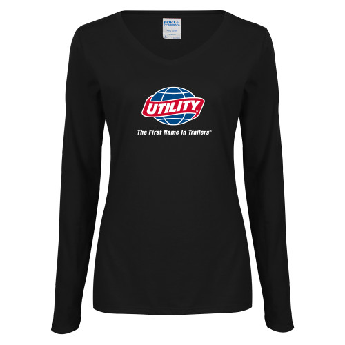  Womens Black Long Sleeve V Neck Tee  - Utility w Tagline