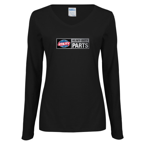  Womens Black Long Sleeve V Neck Tee  - Heavy Duty Parts Horizontal