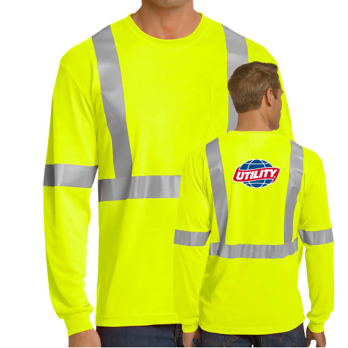  Safety Yellow ANSI 107 Class 2 Safety Long Sleeve T Shirt w/Pocket - Utility