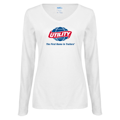  Womens White Long Sleeve V Neck Tee - Utility w Tagline