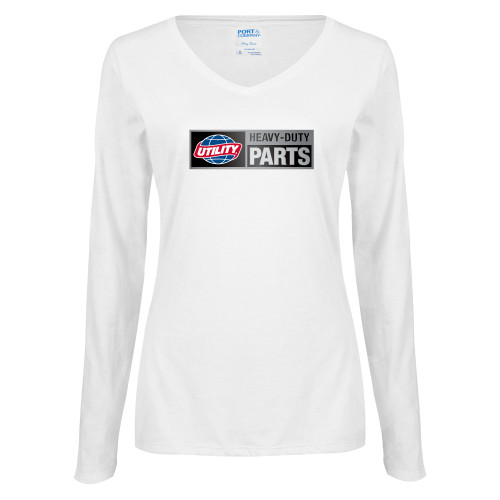  Womens White Long Sleeve V Neck Tee - Heavy Duty Parts Horizontal