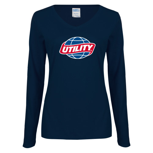  Womens Navy Long Sleeve V Neck Tee - Utility