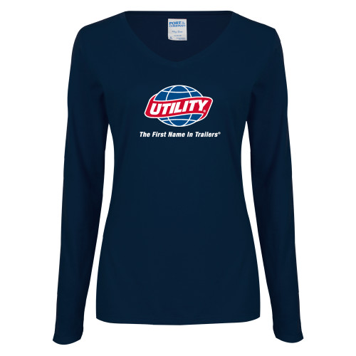  Womens Navy Long Sleeve V Neck Tee - Utility w Tagline