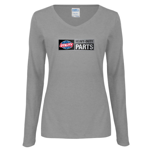  Womens Grey Long Sleeve V Neck Tee  - Heavy Duty Parts Horizontal