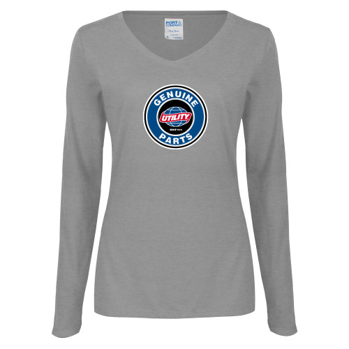  Womens Grey Long Sleeve V Neck Tee  - Genuine Parts