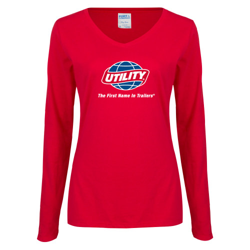  Womens Red Long Sleeve V Neck Tee - Utility w Tagline