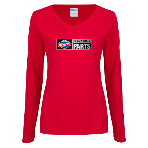  Womens Red Long Sleeve V Neck Tee - Heavy Duty Parts Horizontal