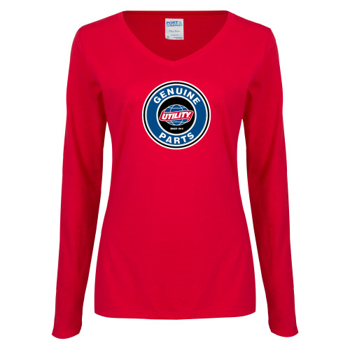 Womens Red Long Sleeve V Neck Tee - Genuine Parts