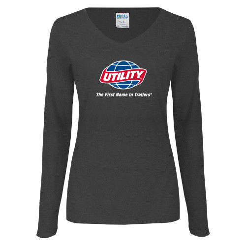  Womens Dark Heather Long Sleeve V Neck Tee  - Utility w Tagline