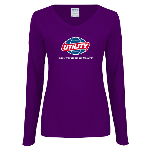  Womens Purple Long Sleeve V Neck Tee  - Utility w Tagline