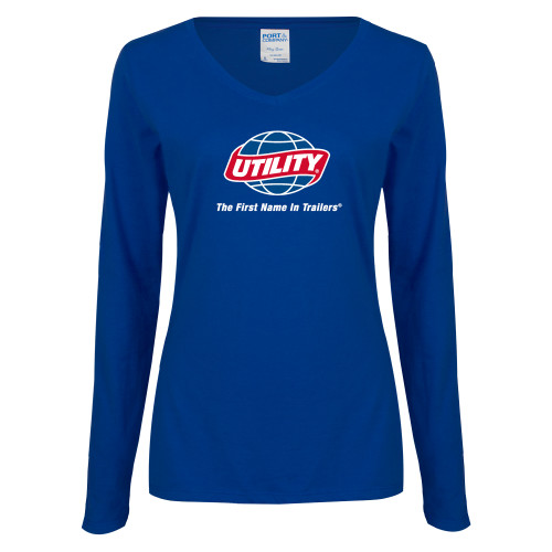  Womens Royal Long Sleeve V Neck Tee  - Utility w Tagline