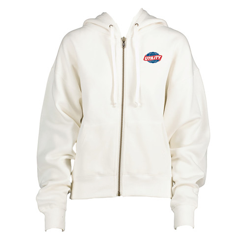  ENZA Womens White Boxy Full Zip Hood - Utility