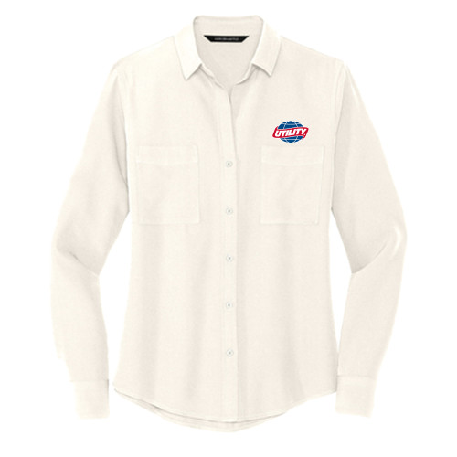  Mercer + Mettle Womens Ivory Crepe Long Sleeve Camp Blouse - Utility