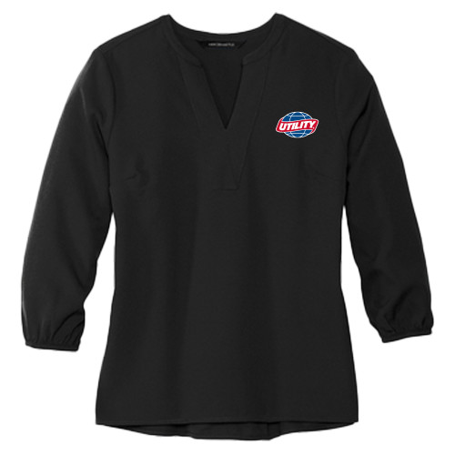  Mercer + Mettle Womens Black 3/4 Sleeve Crepe Blouse - Utility