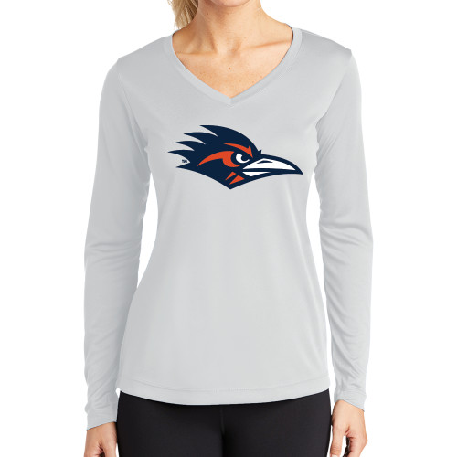 UTSA Womens White Performance Long Sleeve V Neck Shi