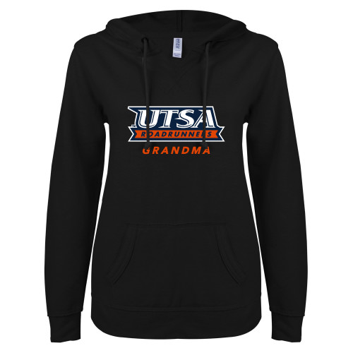 UTSA ENZA Womens Black V Notch Raw Edge Fleece Hood