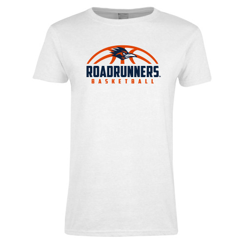  Womens White Short Sleeve Tee - UTSA Roadrunners Basketball Half Ball