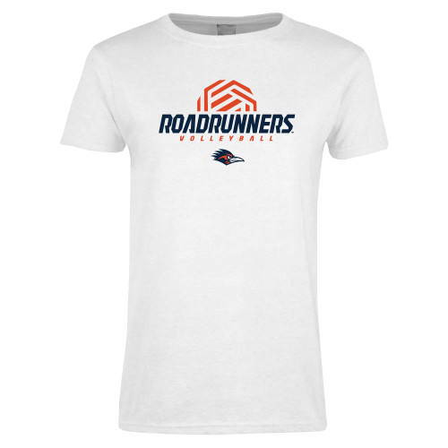  Womens White Short Sleeve Tee - UTSA Volleyball Geometric Ball