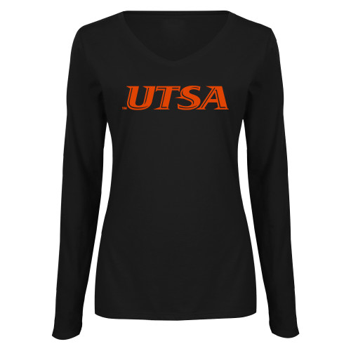  Womens Black Long Sleeve V Neck Tee  - UTSA