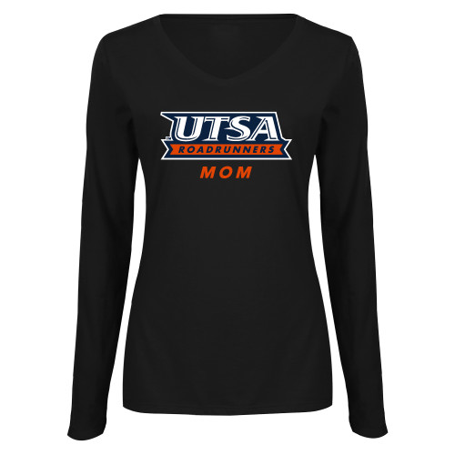  Womens Black Long Sleeve V Neck Tee  - UTSA Mom