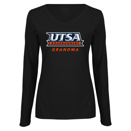  Womens Black Long Sleeve V Neck Tee  - UTSA Grandma