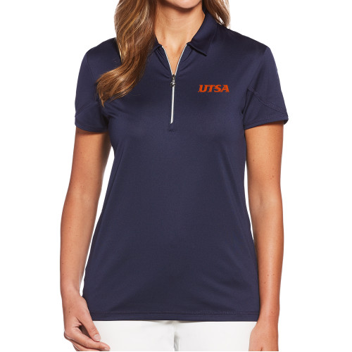  Callaway Womens Navy Tulip Sleeve Zip Polo - UTSA EMB