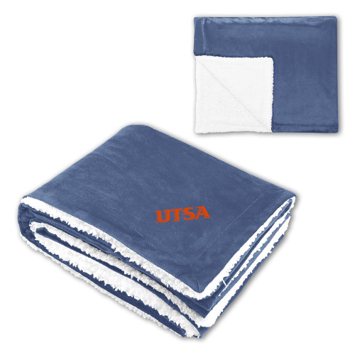 UTSA Super Soft Luxurious Navy Sherpa Throw Blanket