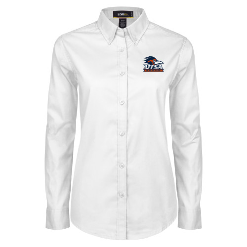 UTSA Womens White Twill Button Down Long Sleev