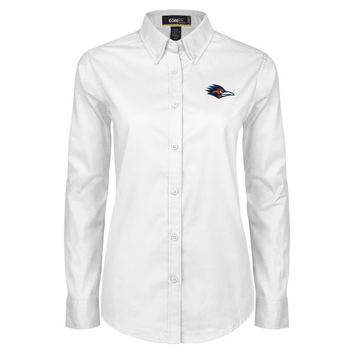 UTSA Womens White Twill Button Down Long Sleev