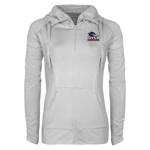  Womens White Sport Wick Stretch Full Zip Jacket - UTSA Primary Mark EMB