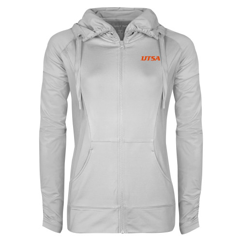  Womens White Sport Wick Stretch Full Zip Jacket - UTSA EMB