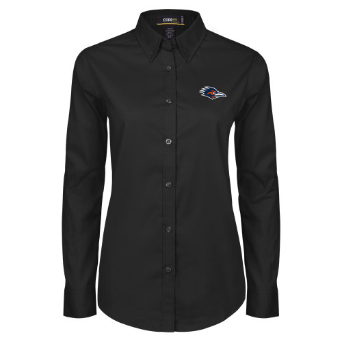 UTSA Womens Black Twill Button Down Long Sleev