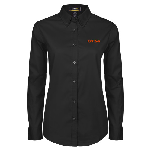  Womens Black Twill Button Down Long Sleeve  - UTSA EMB