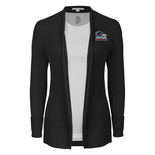  Womens Black Open Front Cardigan Sweater - UTSA Primary Mark EMB