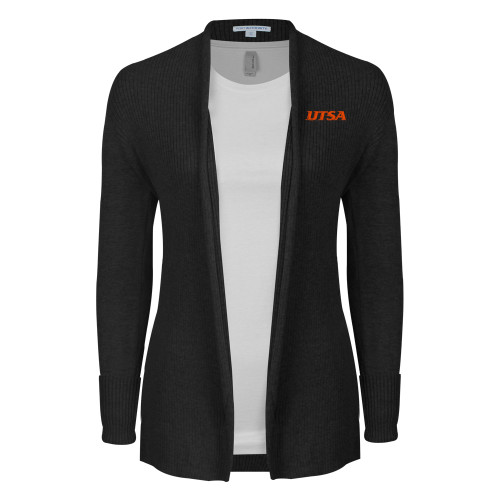  Womens Black Open Front Cardigan Sweater - UTSA EMB