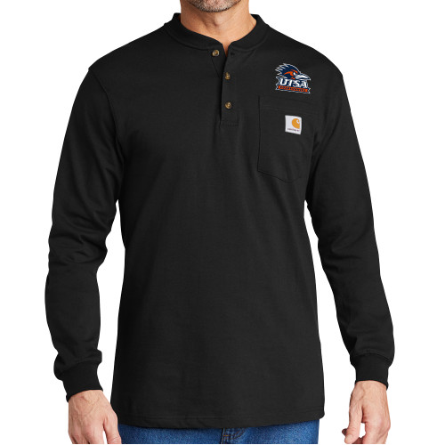  Carhartt Black Long Sleeve Henley Shirt - UTSA Primary Mark EMB