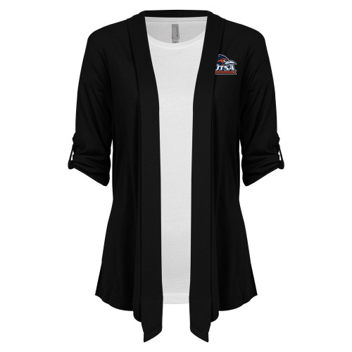  Womens Black Drape Front Cardigan Sweater - UTSA Primary Mark EMB