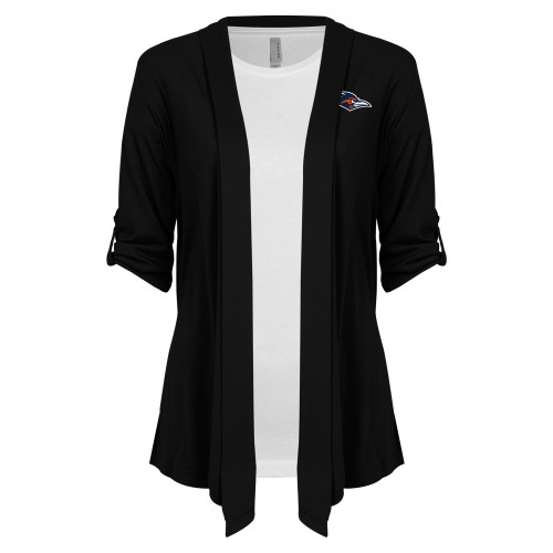  Womens Black Drape Front Cardigan Sweater - UTSA Roadrunner Head EMB