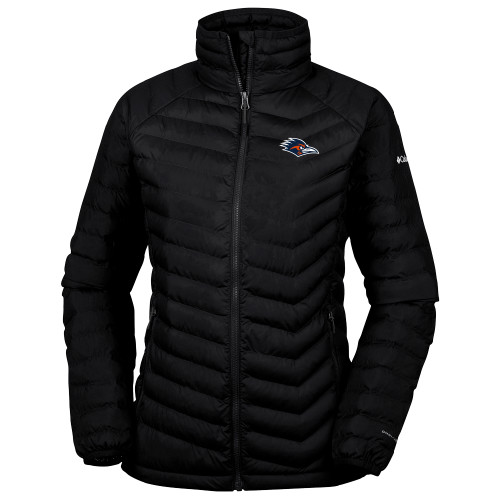  Columbia Womens Black Powder Lite Jacket - UTSA Roadrunner Head EMB