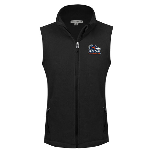  Womens Black Fleece Full Zip Vest - UTSA Primary Mark EMB