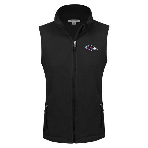  Womens Black Fleece Full Zip Vest - UTSA Roadrunner Head EMB