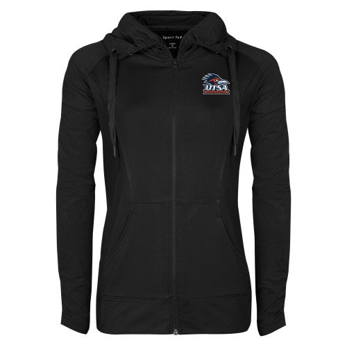  Womens Black Sport Wick Stretch Full Zip Jacket - UTSA Primary Mark EMB