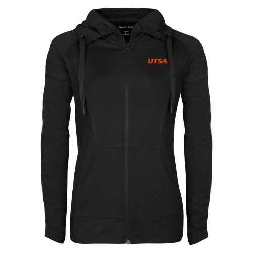  Womens Black Sport Wick Stretch Full Zip Jacket - UTSA EMB