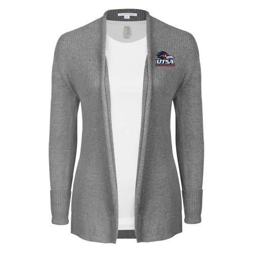  Womens Heather Grey Open Front Cardigan Sweater  - UTSA Primary Mark EMB