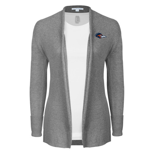  Womens Heather Grey Open Front Cardigan Sweater  - UTSA Roadrunner Head EMB