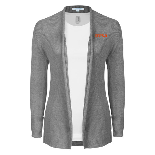  Womens Heather Grey Open Front Cardigan Sweater  - UTSA EMB