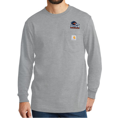  Carhartt Workwear Heather Grey Long Sleeve Pocket T Shirt - UTSA Primary Mark EMB