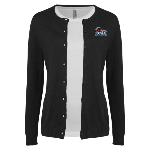  Womens Black Cardigan Sweater - UTSA Primary Mark EMB