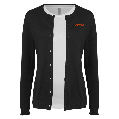  Womens Black Cardigan Sweater - UTSA EMB